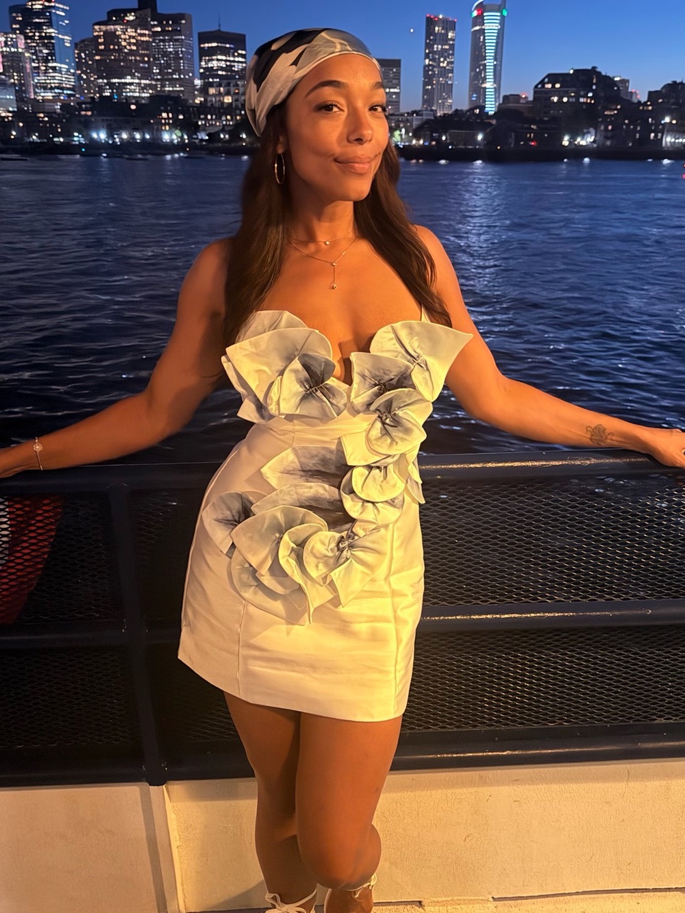 Ivory Strapless Mini Dress with Sculpted Floral Appliqués